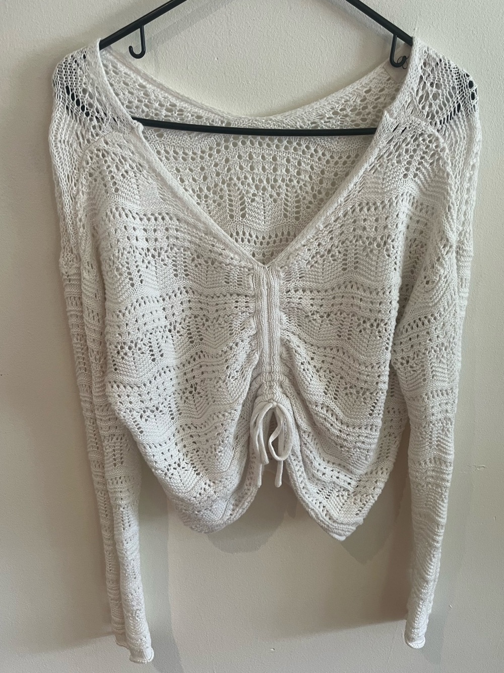 White Crochet Cropped Sweater